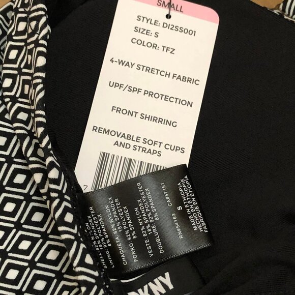 DKNY Diamonds Bandeau Maillot One Piece Swimsuit Blk\Wht S NWT - Picture 7 of 8